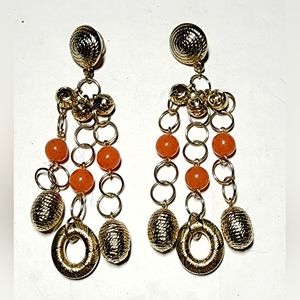 Gold unique beaded chain with eclectic findings post chandelier earrings